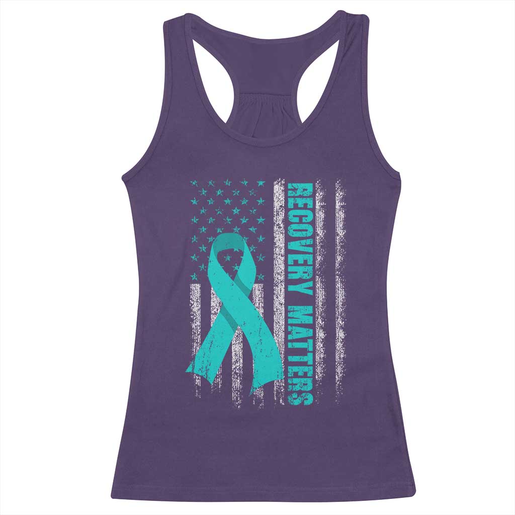 Recovery Matter Sobriety Anniversary Sober AA NA Racerback Tank Top Vintage American Flag
