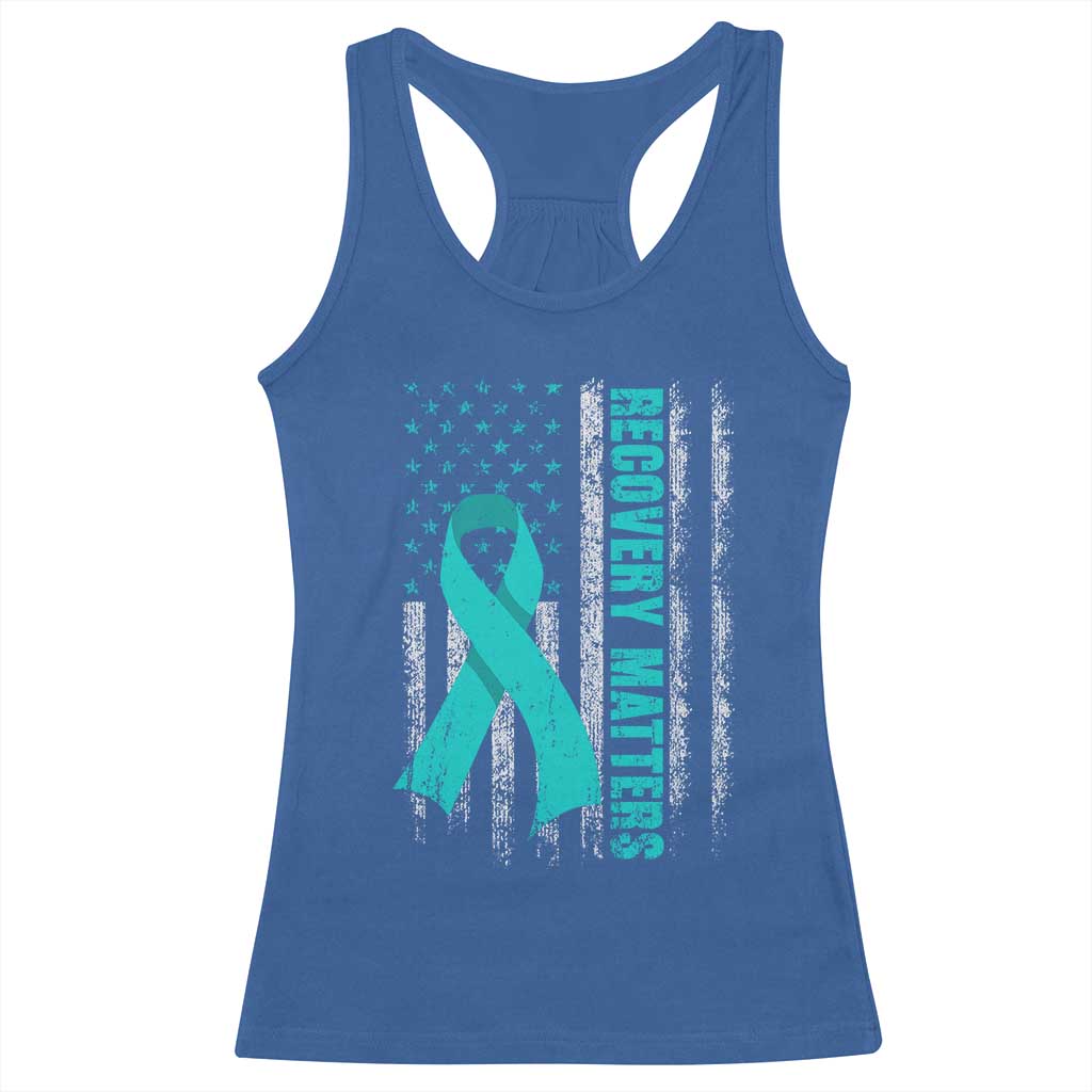 Recovery Matter Sobriety Anniversary Sober AA NA Racerback Tank Top Vintage American Flag