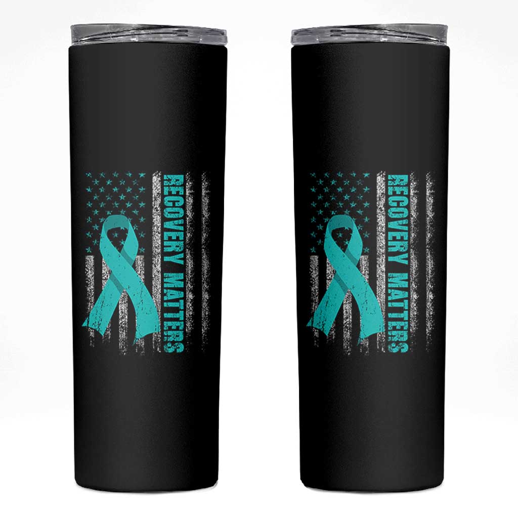 Recovery Matter Sobriety Anniversary Sober AA NA Skinny Tumbler Vintage American Flag