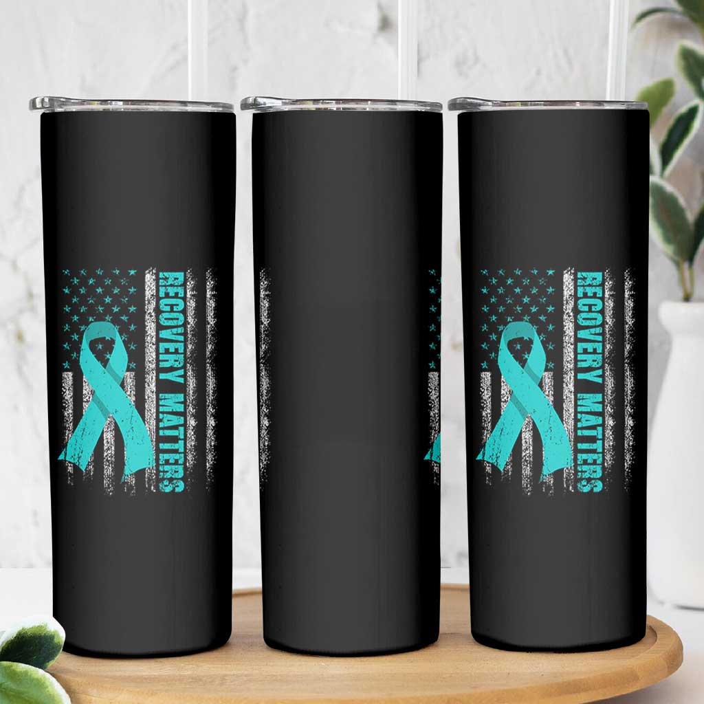 Recovery Matter Sobriety Anniversary Sober AA NA Skinny Tumbler Vintage American Flag