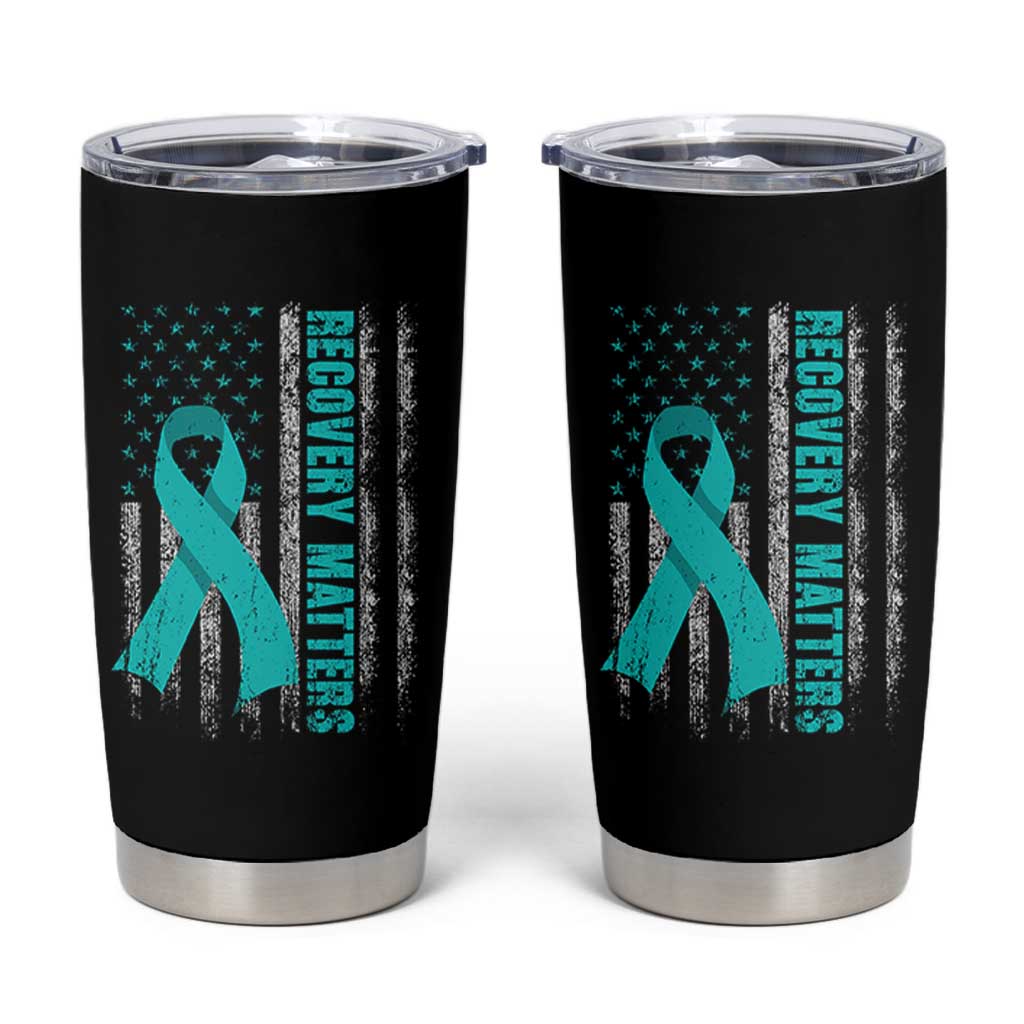 Recovery Matter Sobriety Anniversary Sober AA NA Tumbler Cup Vintage American Flag