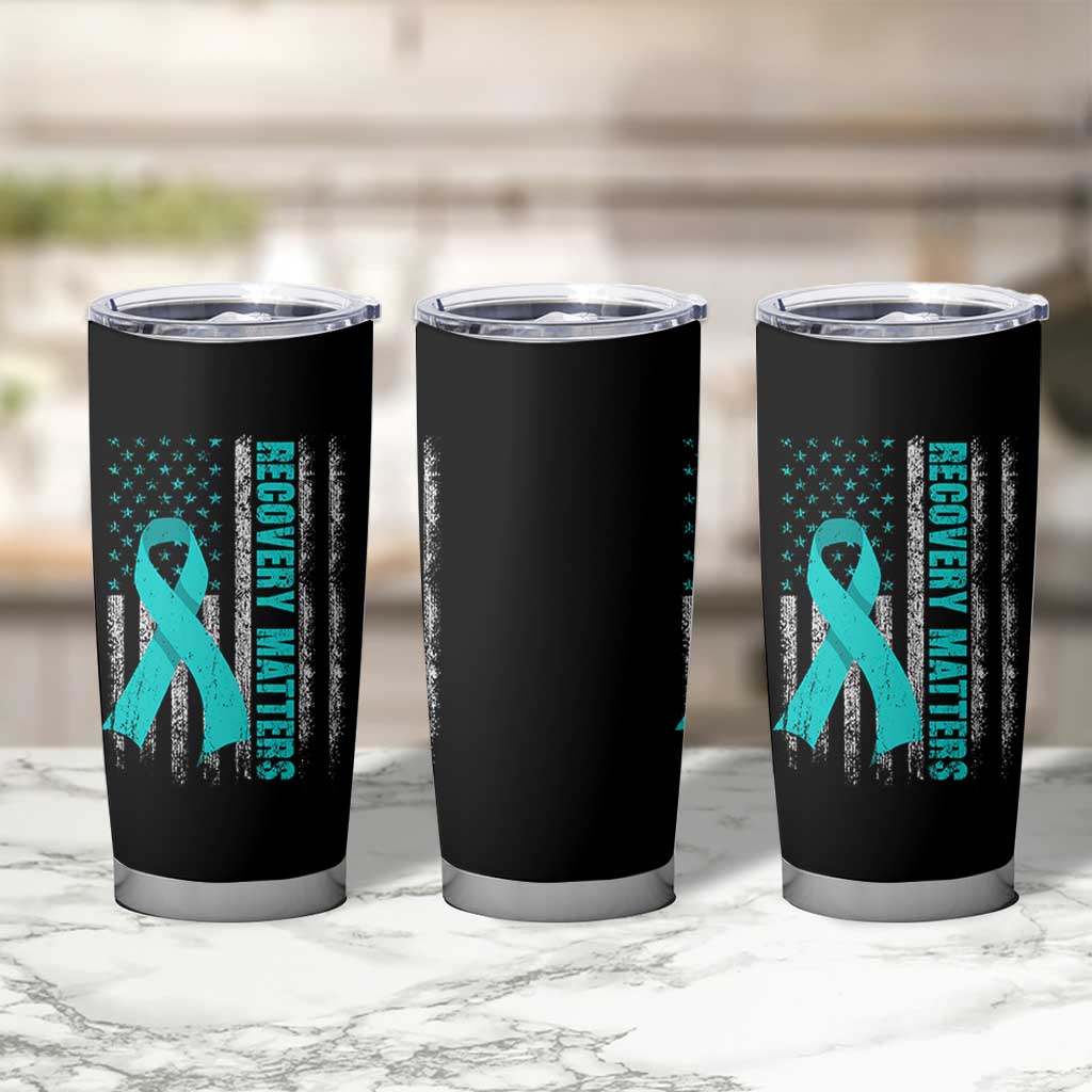 Recovery Matter Sobriety Anniversary Sober AA NA Tumbler Cup Vintage American Flag