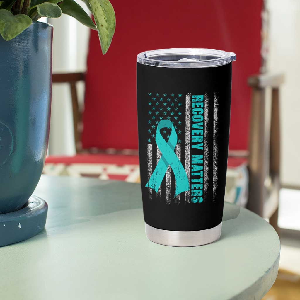 Recovery Matter Sobriety Anniversary Sober AA NA Tumbler Cup Vintage American Flag