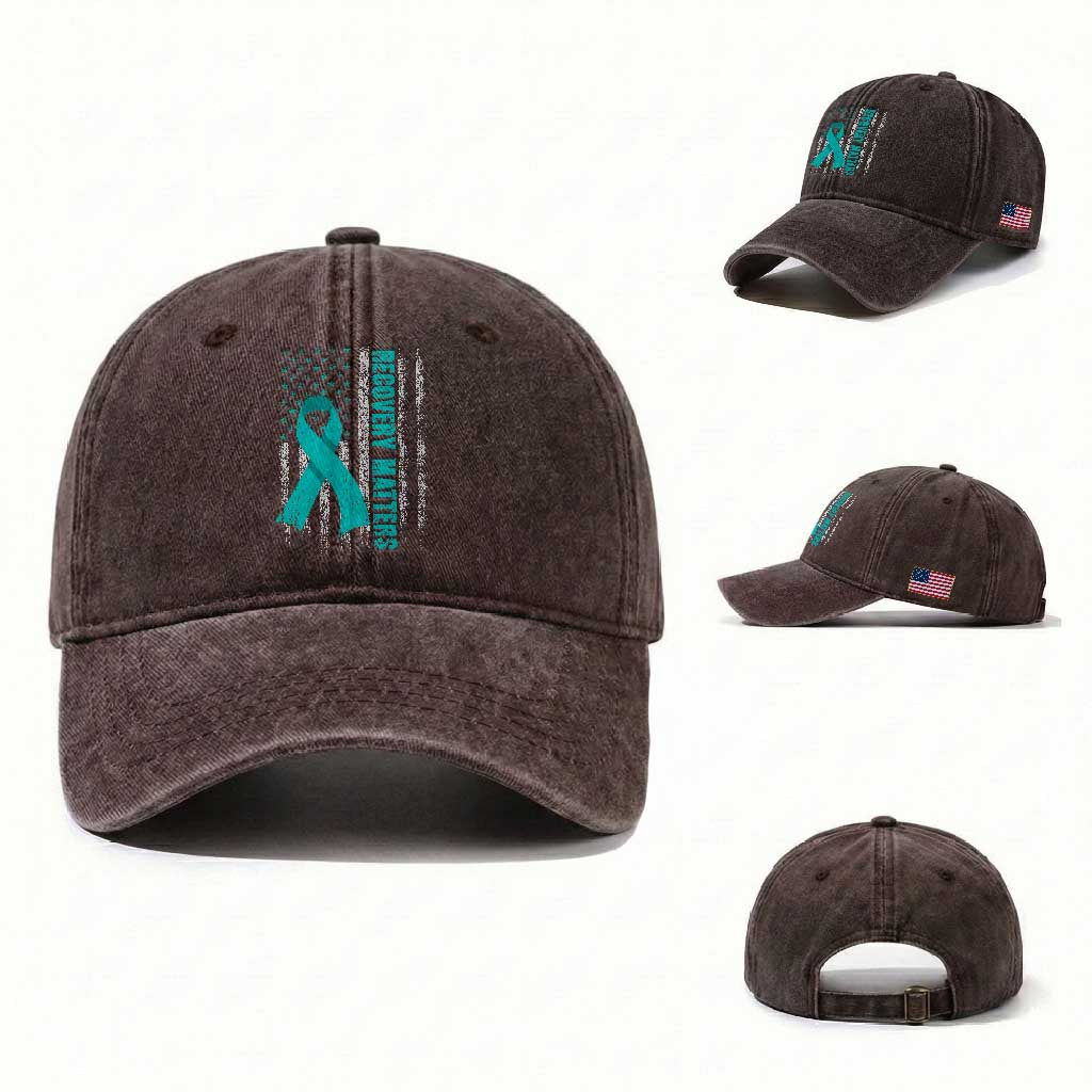 Recovery Matter Sobriety Anniversary Sober AA NA Washed Cotton Baseball Cap Vintage American Flag