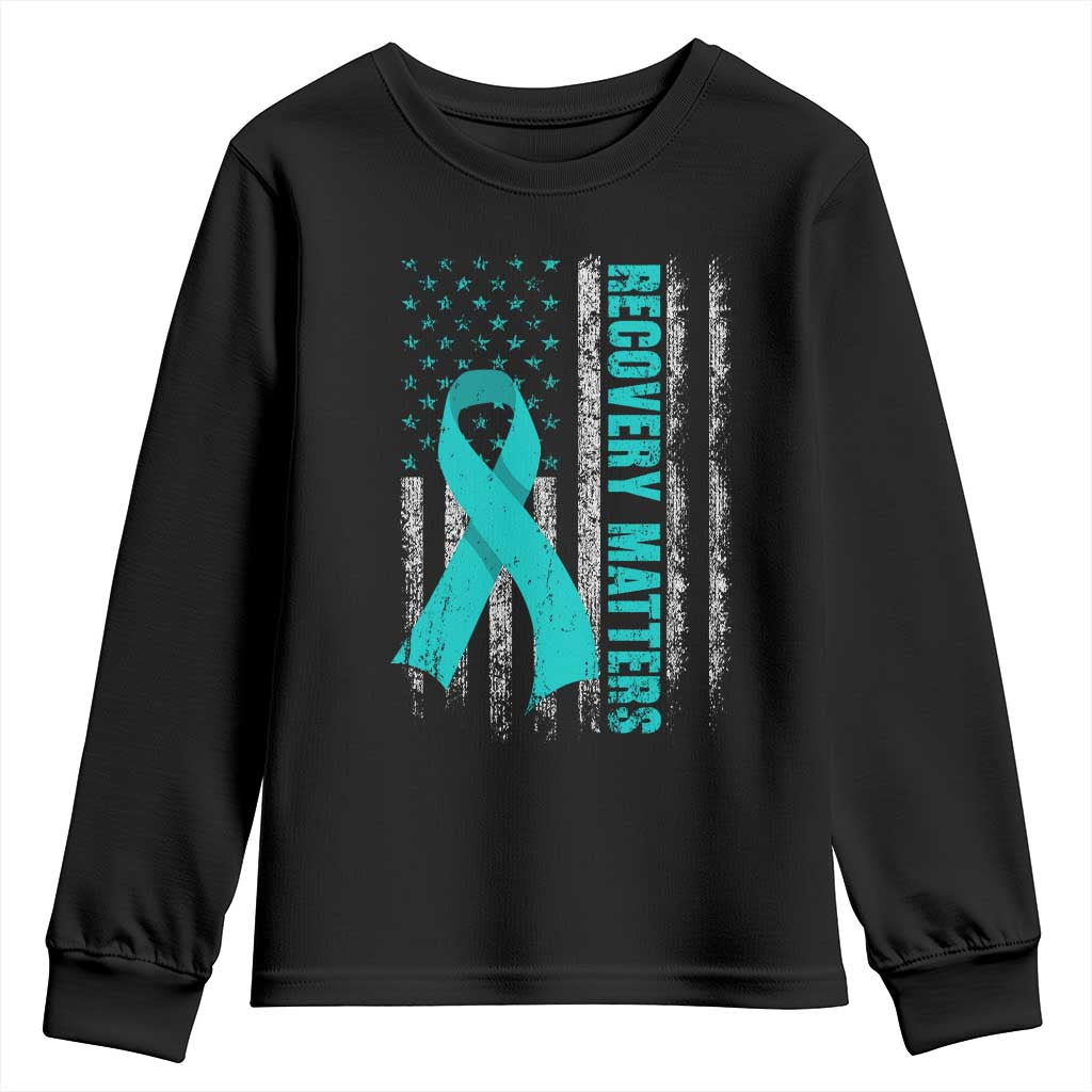 Recovery Matter Sobriety Anniversary Sober AA NA Youth Sweatshirt Vintage American Flag