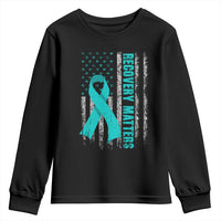 Recovery Matter Sobriety Anniversary Sober AA NA Youth Sweatshirt Vintage American Flag