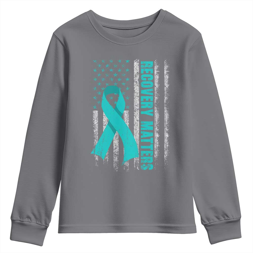 Recovery Matter Sobriety Anniversary Sober AA NA Youth Sweatshirt Vintage American Flag