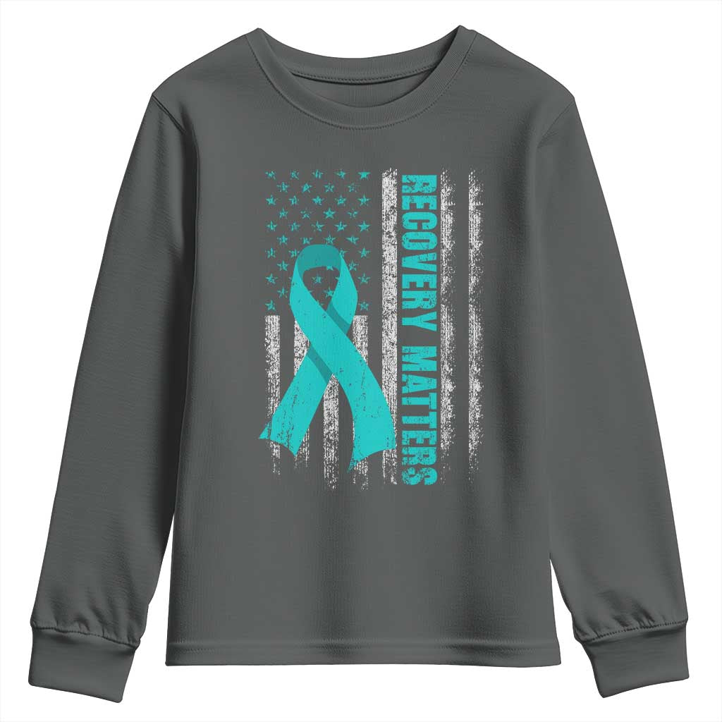 Recovery Matter Sobriety Anniversary Sober AA NA Youth Sweatshirt Vintage American Flag