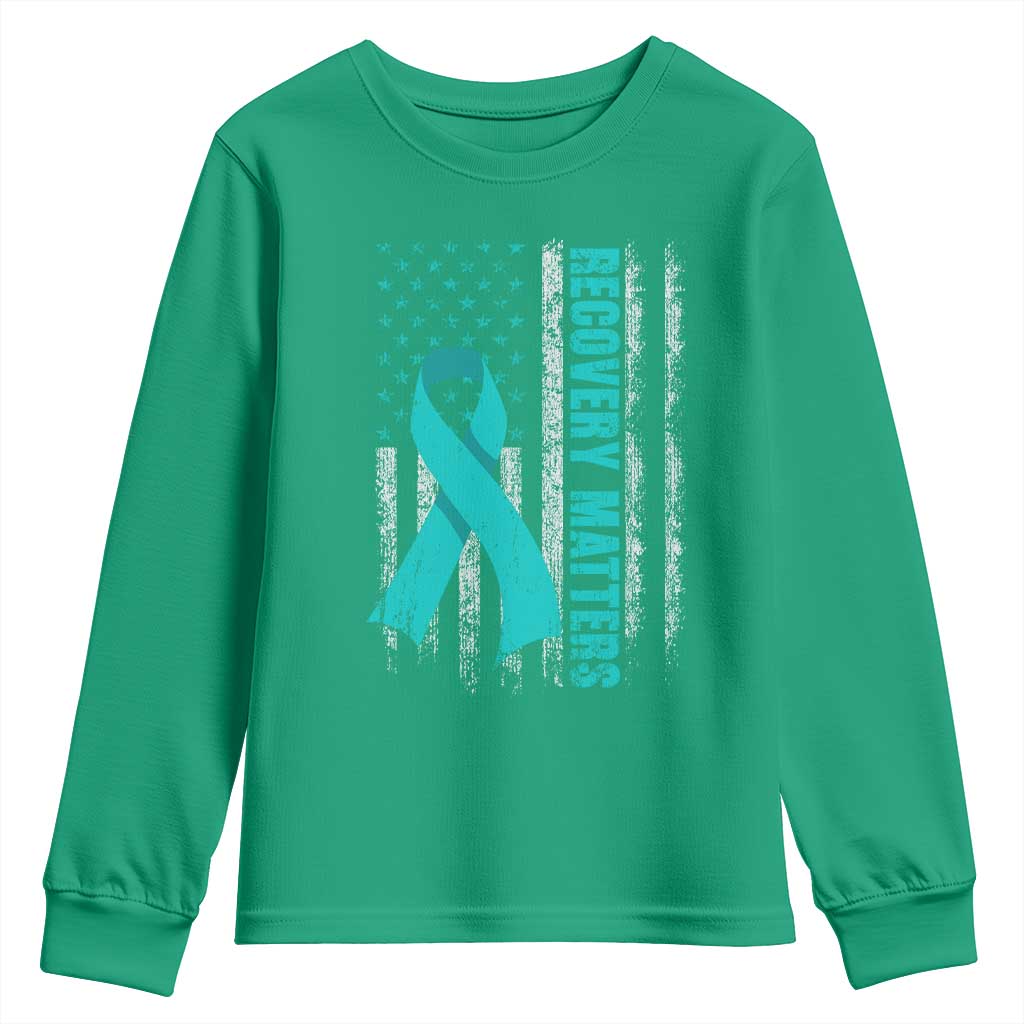 Recovery Matter Sobriety Anniversary Sober AA NA Youth Sweatshirt Vintage American Flag
