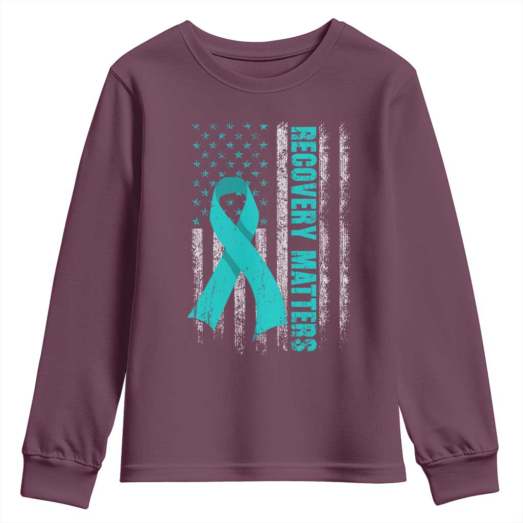 Recovery Matter Sobriety Anniversary Sober AA NA Youth Sweatshirt Vintage American Flag