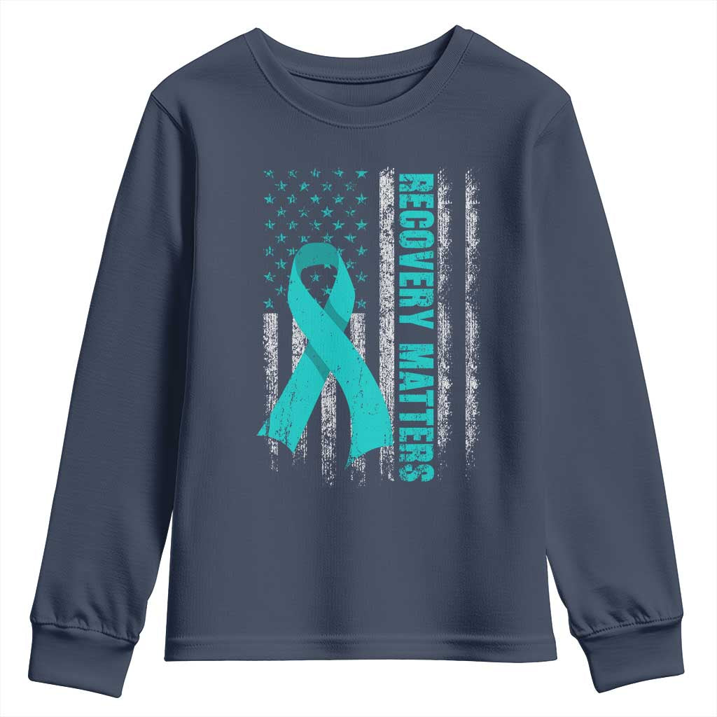 Recovery Matter Sobriety Anniversary Sober AA NA Youth Sweatshirt Vintage American Flag