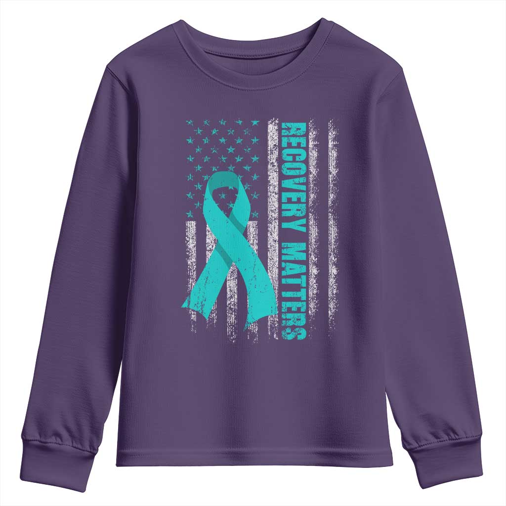 Recovery Matter Sobriety Anniversary Sober AA NA Youth Sweatshirt Vintage American Flag