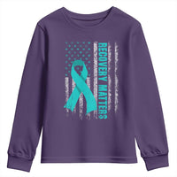 Recovery Matter Sobriety Anniversary Sober AA NA Youth Sweatshirt Vintage American Flag