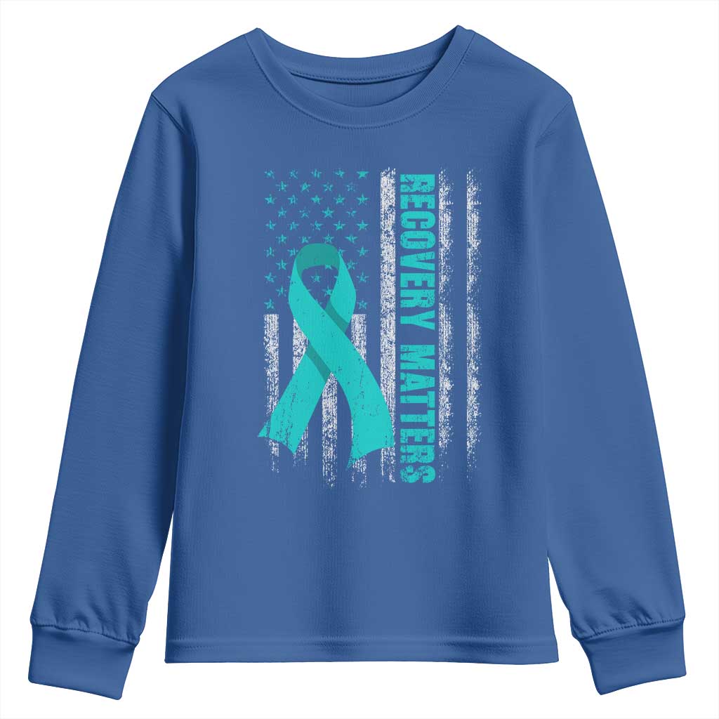 Recovery Matter Sobriety Anniversary Sober AA NA Youth Sweatshirt Vintage American Flag