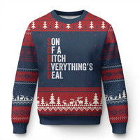 Sobriety Anniversary Ugly Christmas Sweater Sober Son Of A Bitch Everythings Real AA NA