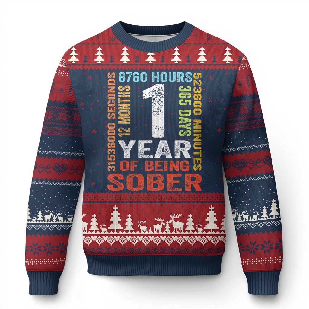1 Year Of Being Sober Ugly Christmas Sweater 1 Year Sobriety Anniversary Addiction Recovery