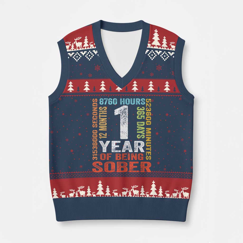 1 Year Of Being Sober V-Neck Knit Sweater Vest 1 Year Sobriety Anniversary Addiction Recovery