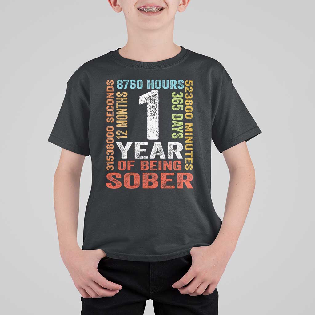 1 Year Of Being Sober T Shirt For Kid 1 Year Sobriety Anniversary Addiction Recovery