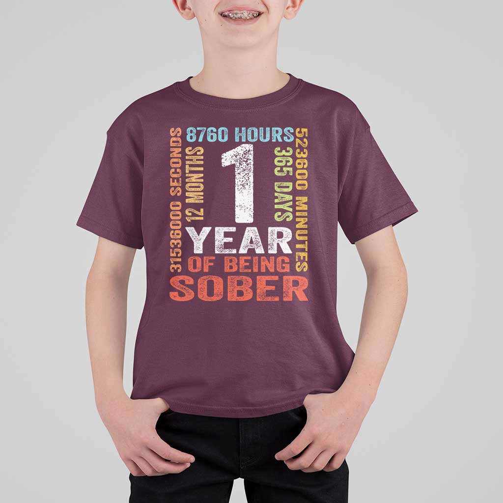 1 Year Of Being Sober T Shirt For Kid 1 Year Sobriety Anniversary Addiction Recovery
