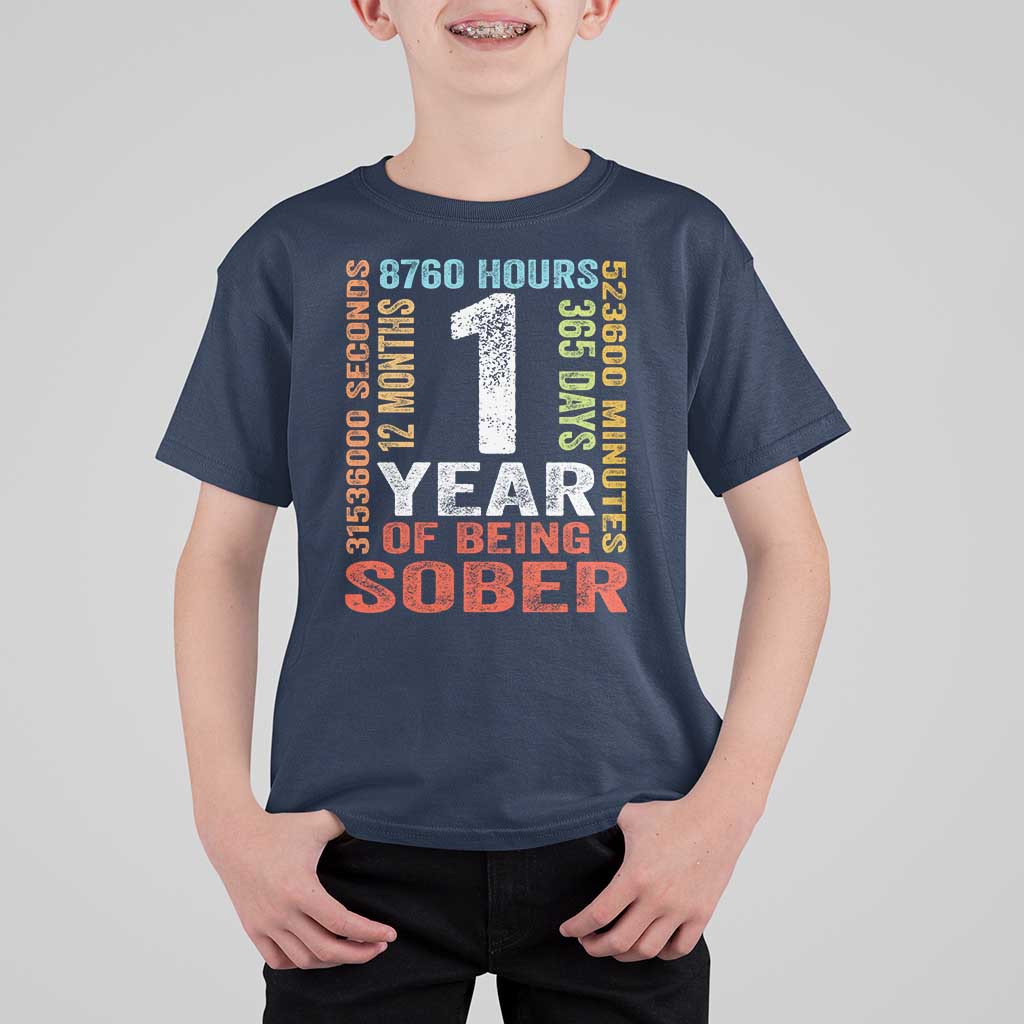 1 Year Of Being Sober T Shirt For Kid 1 Year Sobriety Anniversary Addiction Recovery