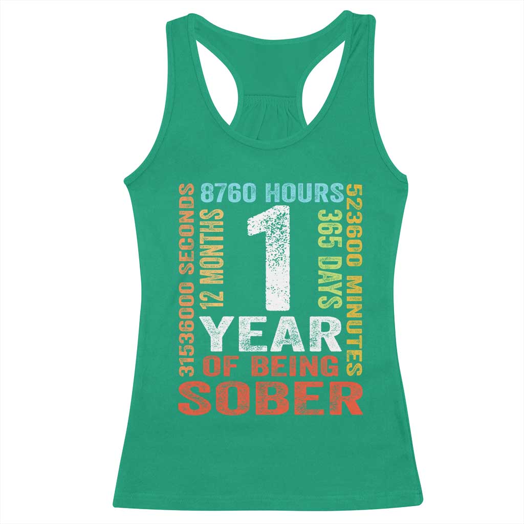 1 Year Of Being Sober Racerback Tank Top 1 Year Sobriety Anniversary Addiction Recovery