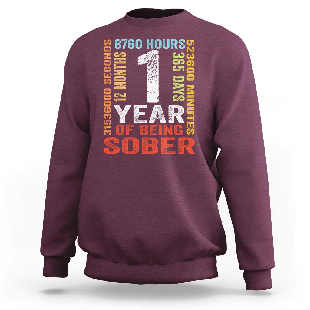 1 Year Of Being Sober Sweatshirt 1 Year Sobriety Anniversary Addiction Recovery