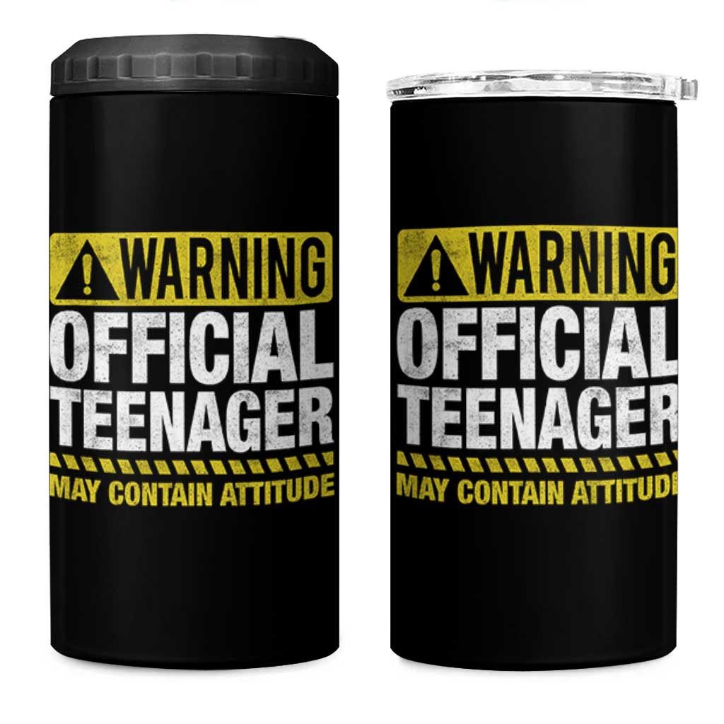 13th Birthday 4 in 1 Can Cooler Tumbler Warning Official Teenager May Contain Attitude Funny 13 Years Old