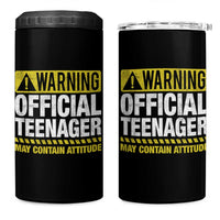 13th Birthday 4 in 1 Can Cooler Tumbler Warning Official Teenager May Contain Attitude Funny 13 Years Old