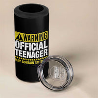 13th Birthday 4 in 1 Can Cooler Tumbler Warning Official Teenager May Contain Attitude Funny 13 Years Old