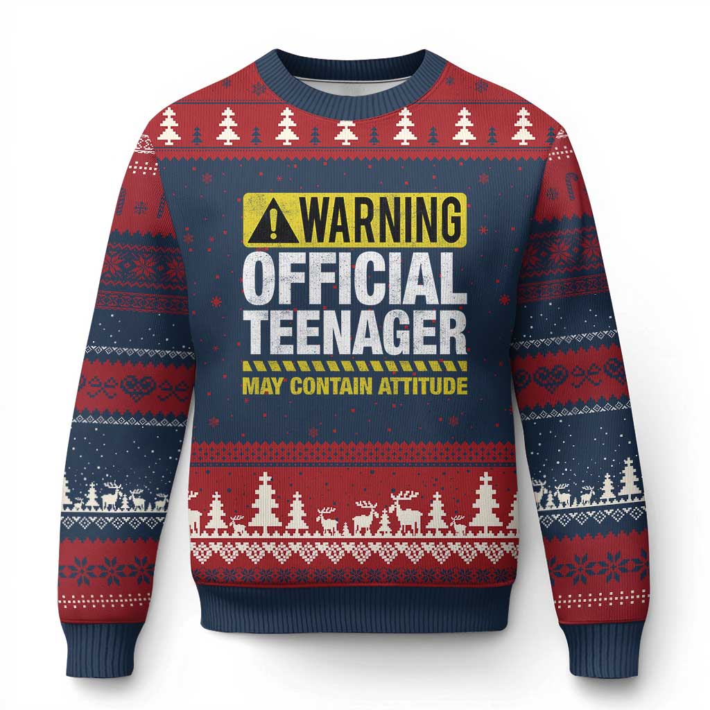 13th Birthday Ugly Christmas Sweater Warning Official Teenager May Contain Attitude Funny 13 Years Old