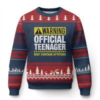 13th Birthday Ugly Christmas Sweater Warning Official Teenager May Contain Attitude Funny 13 Years Old