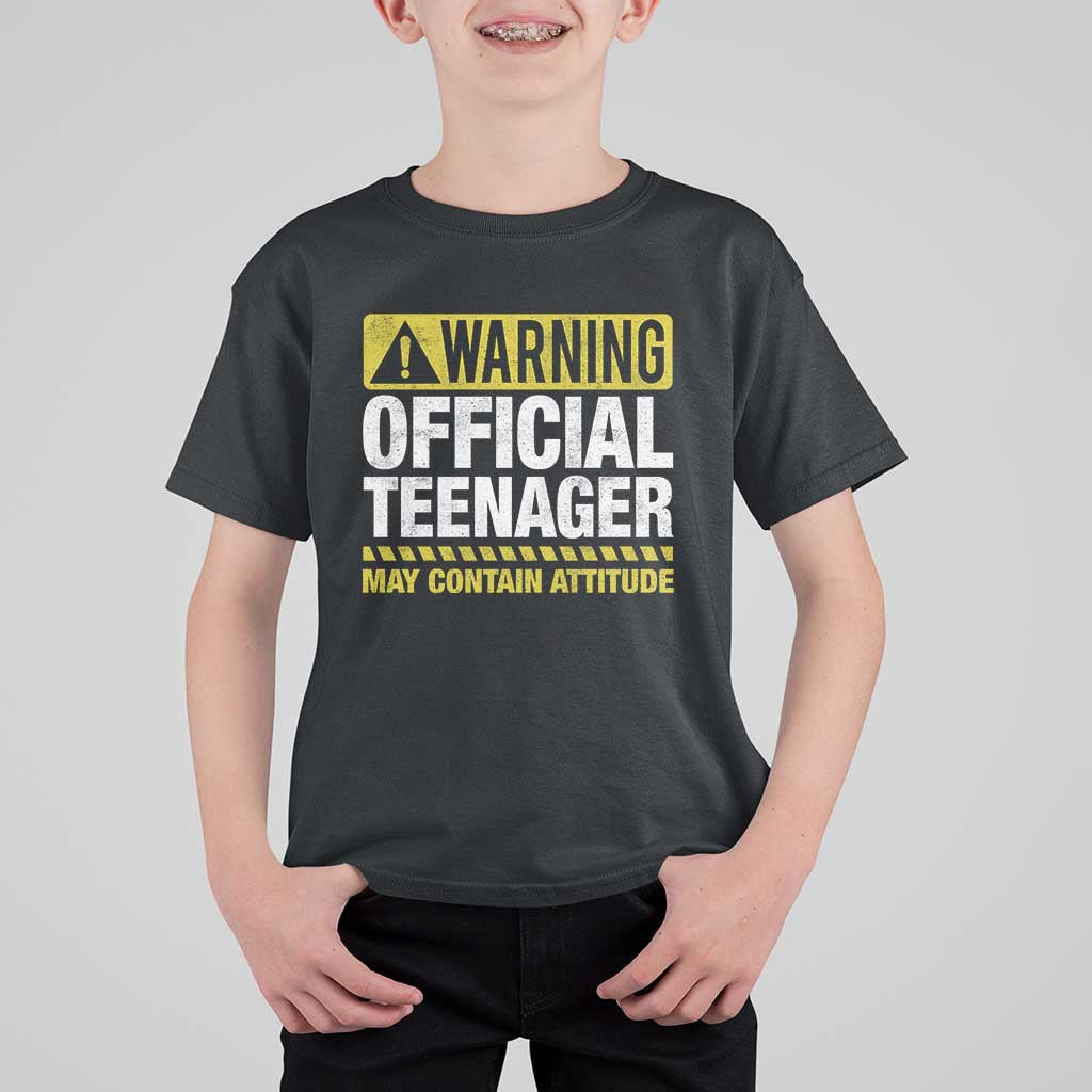 13th Birthday T Shirt For Kid Warning Official Teenager May Contain Attitude Funny 13 Years Old
