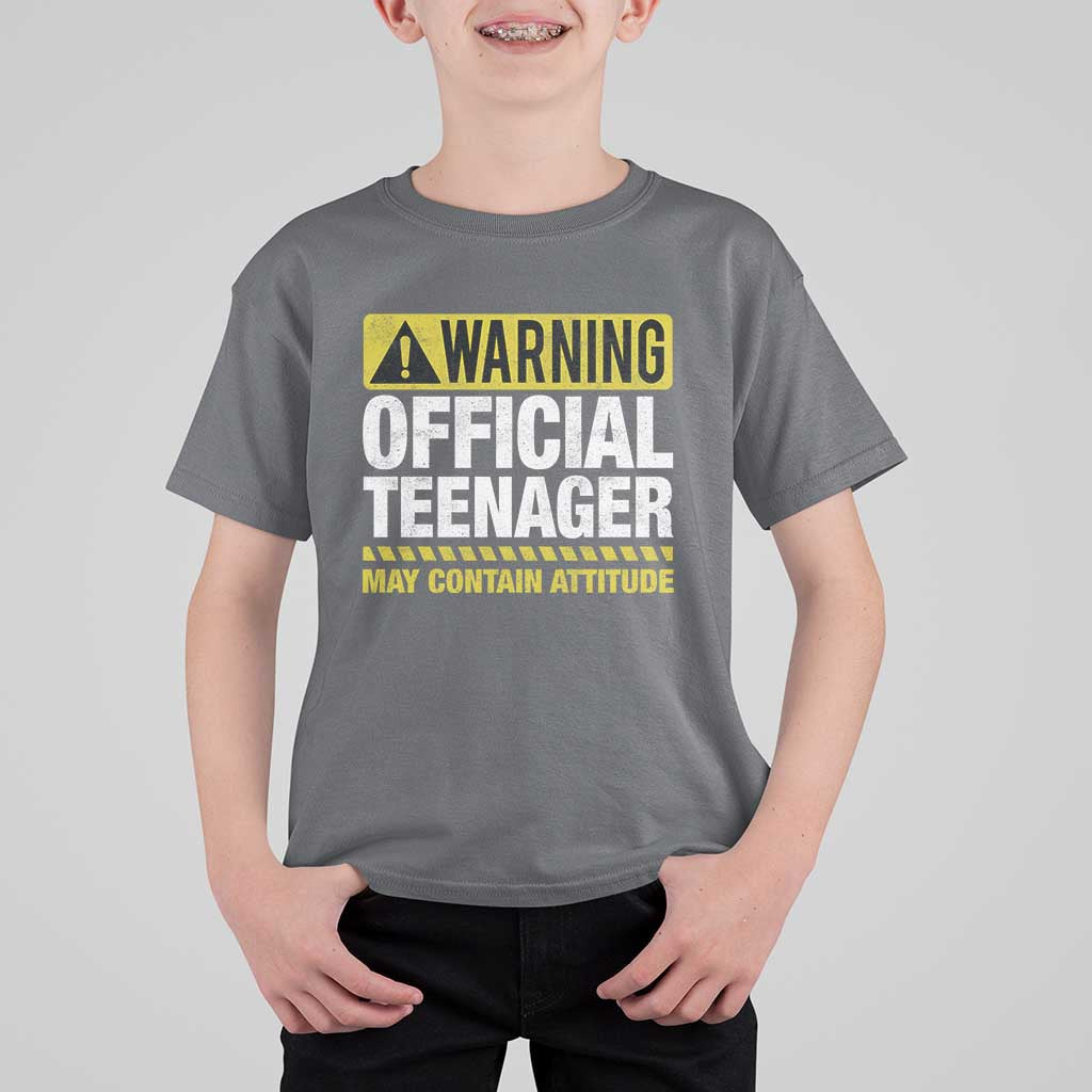 13th Birthday T Shirt For Kid Warning Official Teenager May Contain Attitude Funny 13 Years Old