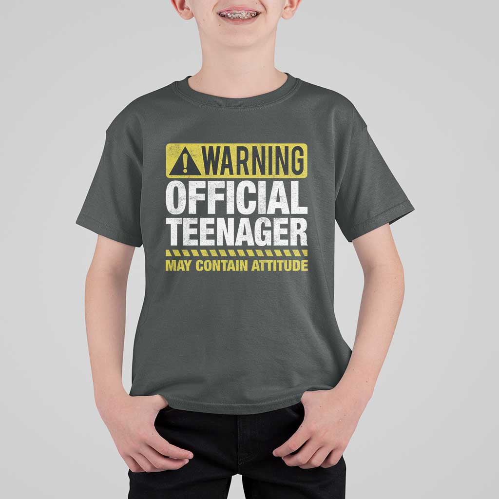13th Birthday T Shirt For Kid Warning Official Teenager May Contain Attitude Funny 13 Years Old