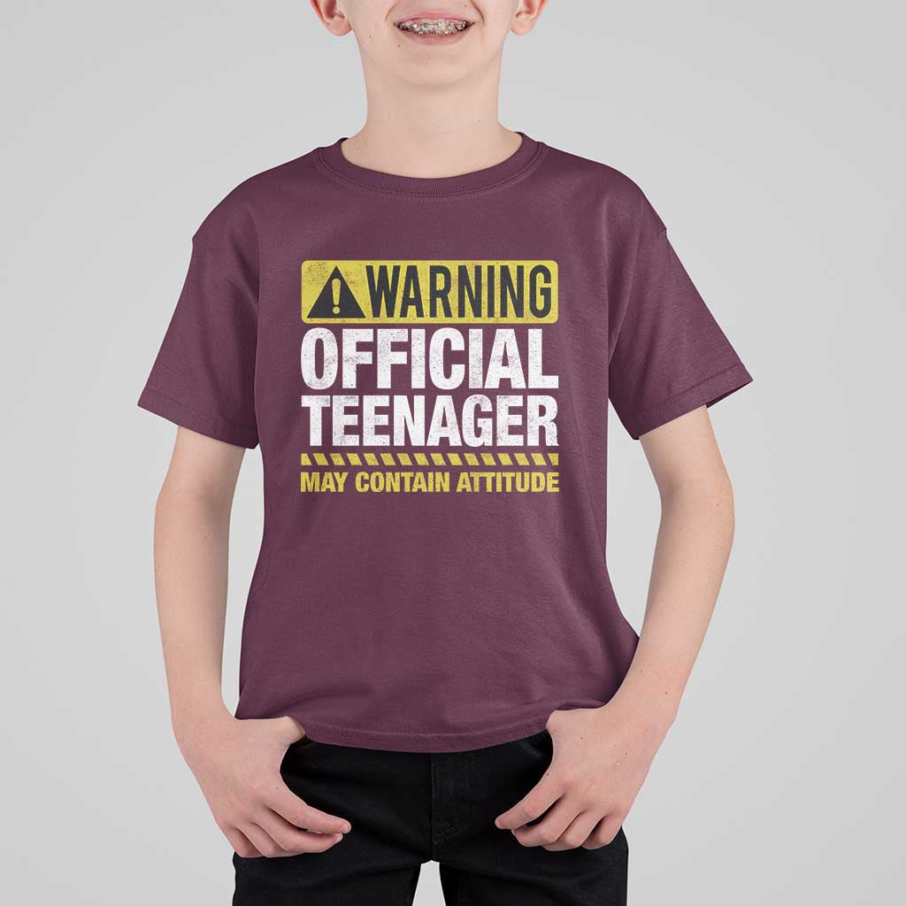 13th Birthday T Shirt For Kid Warning Official Teenager May Contain Attitude Funny 13 Years Old