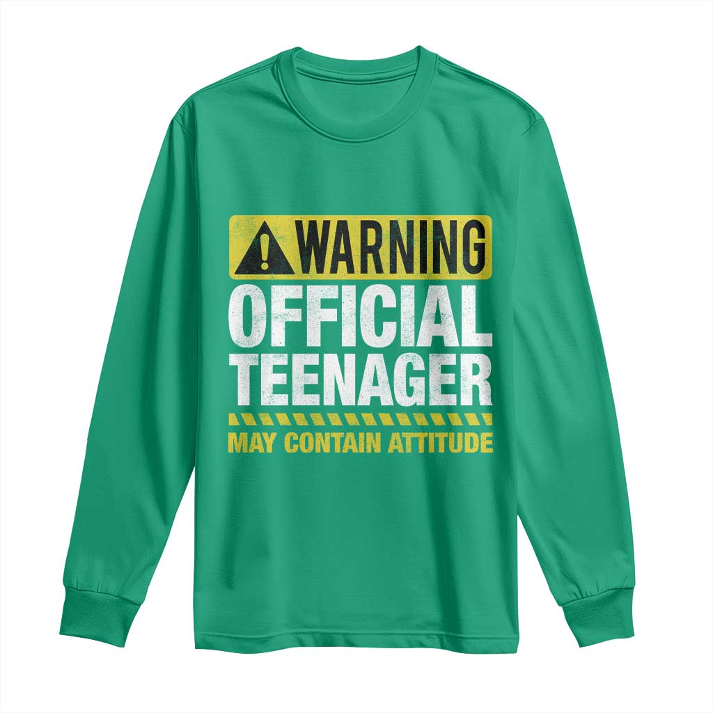 13th Birthday Long Sleeve Shirt Warning Official Teenager May Contain Attitude Funny 13 Years Old