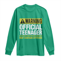 13th Birthday Long Sleeve Shirt Warning Official Teenager May Contain Attitude Funny 13 Years Old