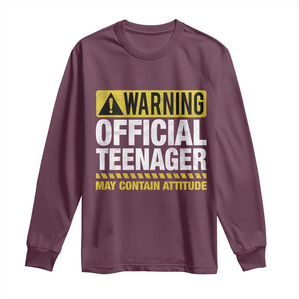 13th Birthday Long Sleeve Shirt Warning Official Teenager May Contain Attitude Funny 13 Years Old