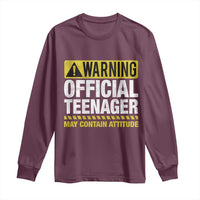 13th Birthday Long Sleeve Shirt Warning Official Teenager May Contain Attitude Funny 13 Years Old