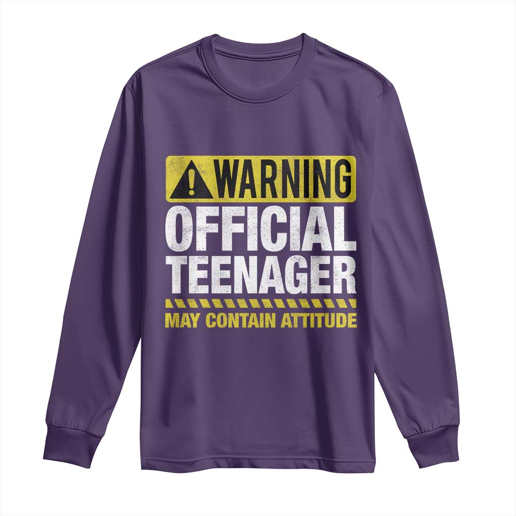 13th Birthday Long Sleeve Shirt Warning Official Teenager May Contain Attitude Funny 13 Years Old