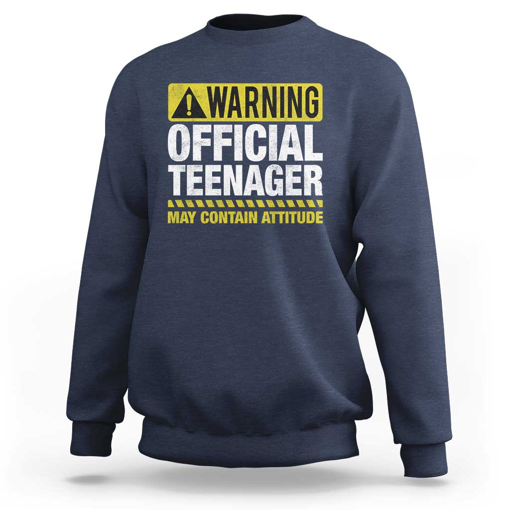 13th Birthday Sweatshirt Warning Official Teenager May Contain Attitude Funny 13 Years Old