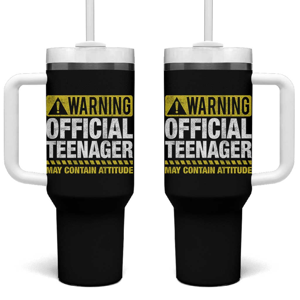 13th Birthday Tumbler With Handle Warning Official Teenager May Contain Attitude Funny 13 Years Old