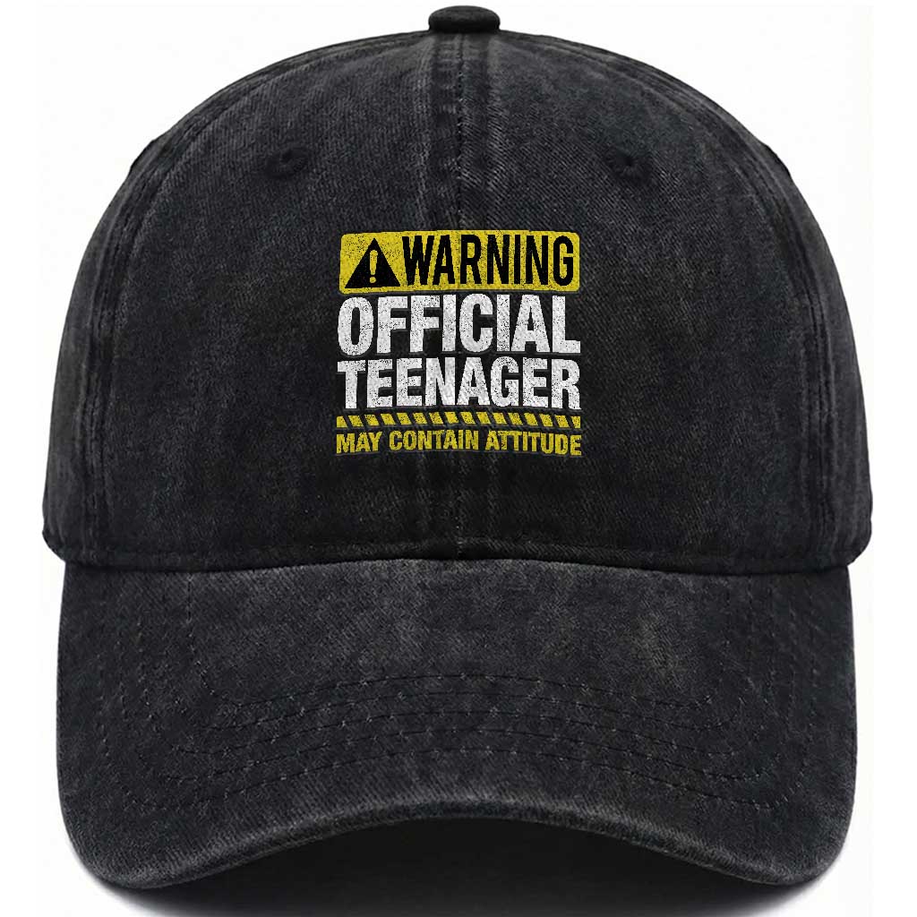 13th Birthday Washed Cotton Baseball Cap Warning Official Teenager May Contain Attitude Funny 13 Years Old