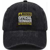 13th Birthday Washed Cotton Baseball Cap Warning Official Teenager May Contain Attitude Funny 13 Years Old