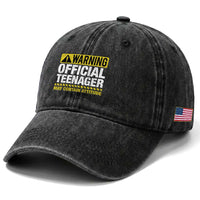 13th Birthday Washed Cotton Baseball Cap Warning Official Teenager May Contain Attitude Funny 13 Years Old
