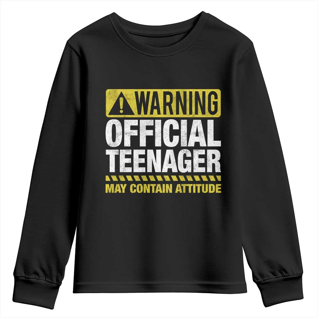 13th Birthday Youth Sweatshirt Warning Official Teenager May Contain Attitude Funny 13 Years Old