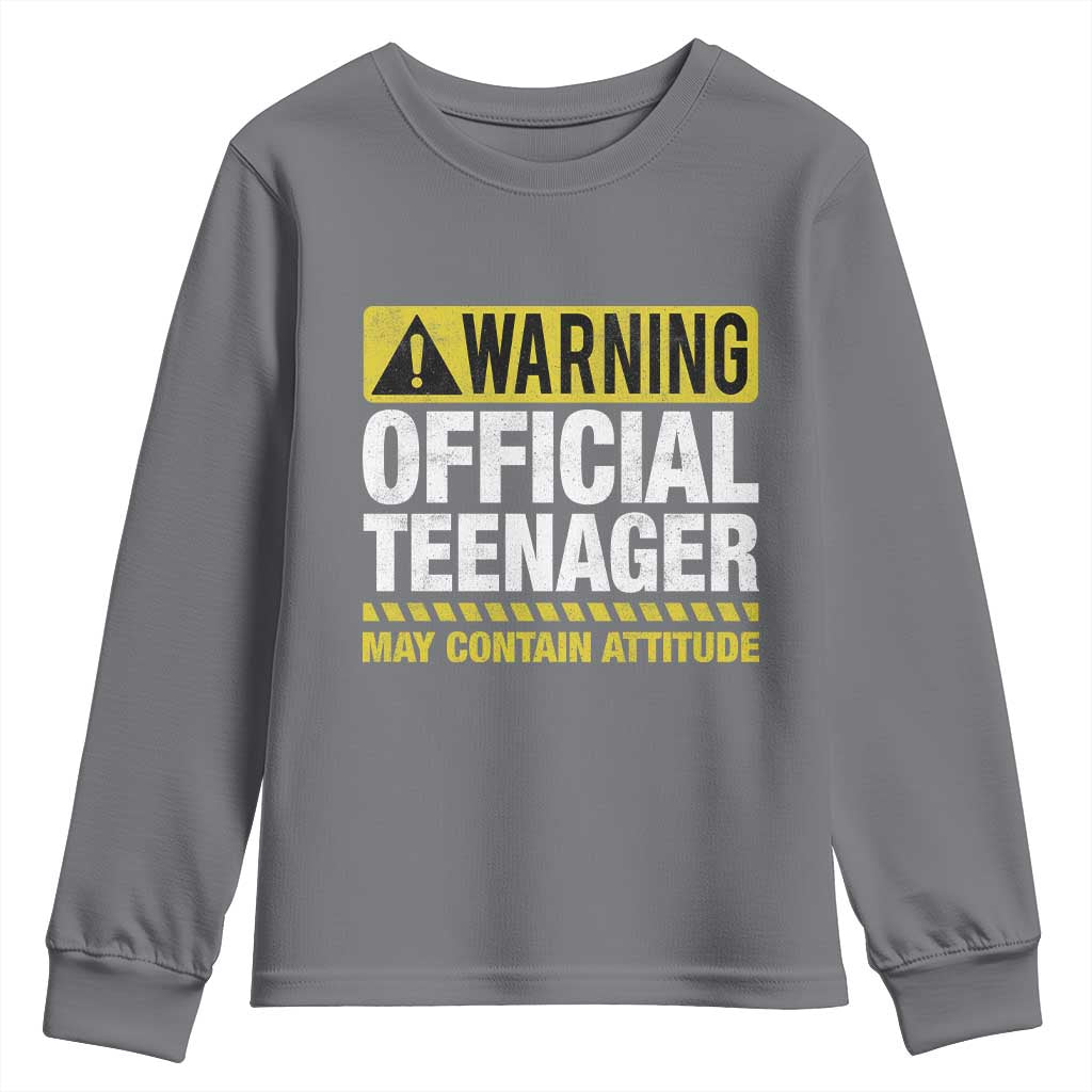 13th Birthday Youth Sweatshirt Warning Official Teenager May Contain Attitude Funny 13 Years Old
