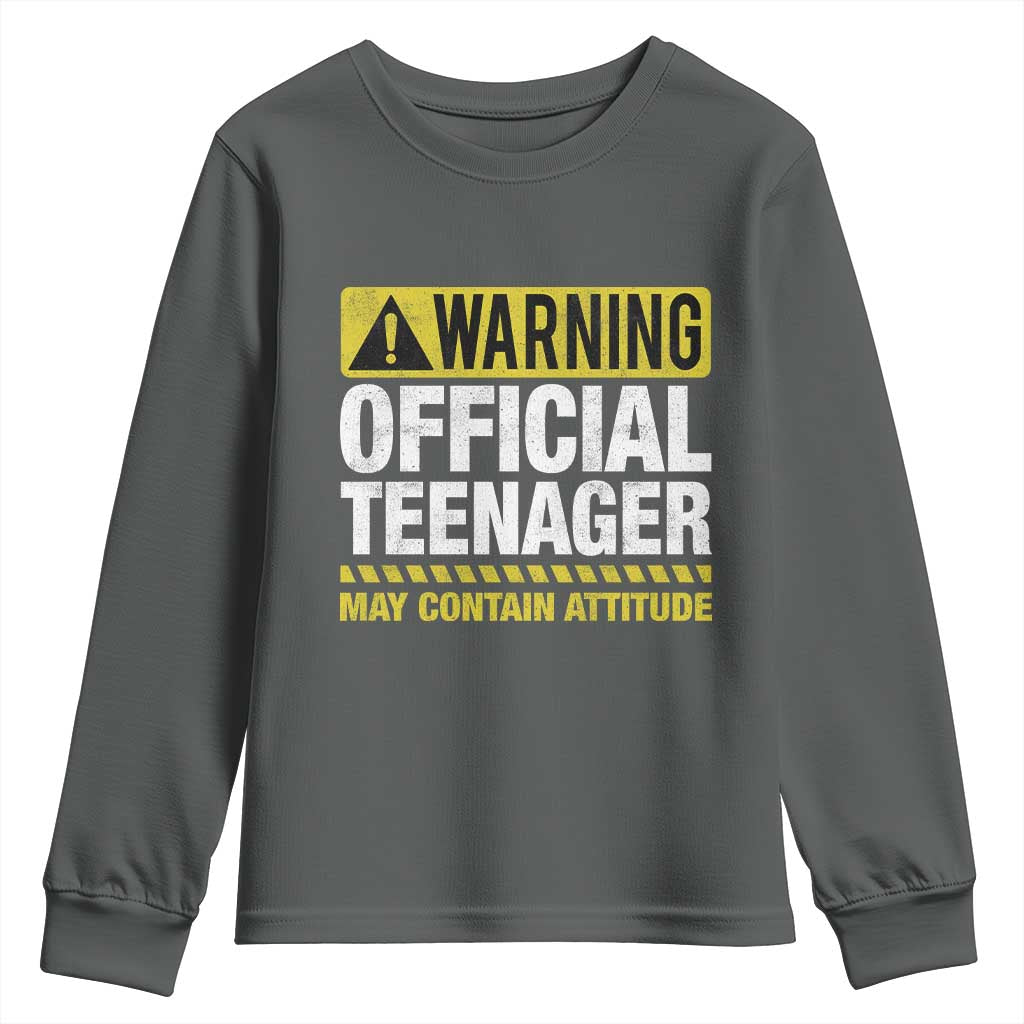 13th Birthday Youth Sweatshirt Warning Official Teenager May Contain Attitude Funny 13 Years Old