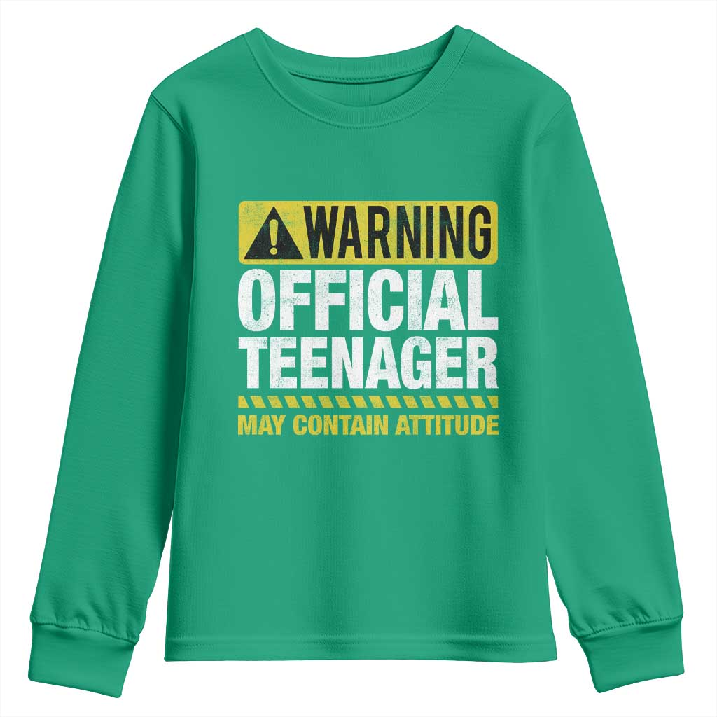 13th Birthday Youth Sweatshirt Warning Official Teenager May Contain Attitude Funny 13 Years Old