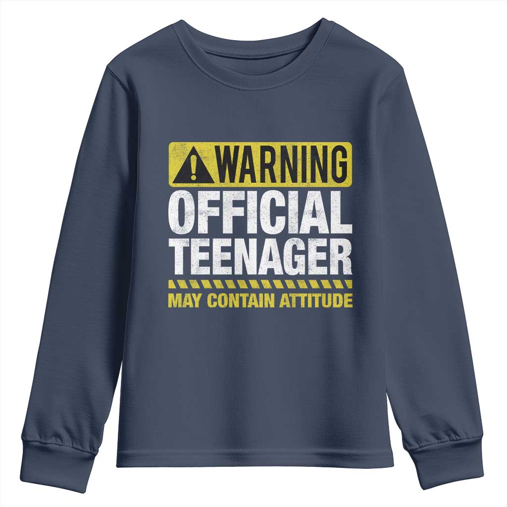 13th Birthday Youth Sweatshirt Warning Official Teenager May Contain Attitude Funny 13 Years Old
